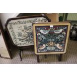 Tapestry top folding occasional table with a tapestry fire screen/table