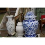 Three porcelain table lamps