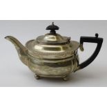 Robert Stewart, silver bachelor teapot, raised on four ball feet, London 1923, weight, including non