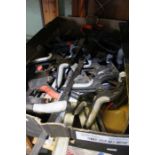 A box of clamps, steel rulers etc