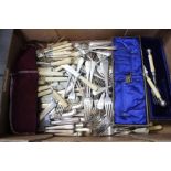 Box of various cutlery to include silver examples