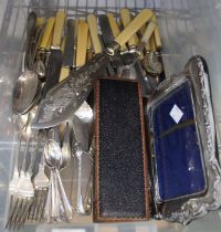 Box of table cutlery to include HM silver items