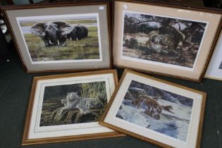 Four various signed limited edition wildlife prints