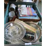 A crate containing a re-issue Royal Worcester Cradley plates & a selection of domestic items, in a v