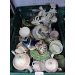 A crate containing useful and collectible pottery and porcelain