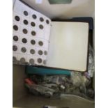 A big cream box, coin sets, Foreign English Crowns 51, 53, farthing, 3d, Foreign, two coin albums