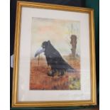 A gilt framed watercolour of a comical bird with boots on, signed W Lucas Donetta