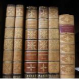Five early 19th century volumes of Walter Scott novels in full leather bindings