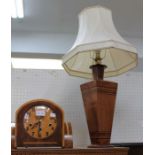 An Art Deco clock, table lamp & shade