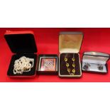 Graduating pearl necklace gold earrings seven stone necklace etc ( 4 boxes )