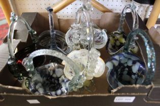 A small tray of Glass Baskets to include Murano example