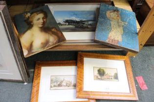 A pair of domestic watercolours and other various prints