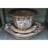 A Canton famille rose planter together with an oval pedestal dish