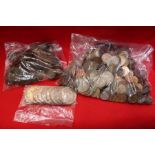 A bag of Foreign coins, a bag of farthings, and a bag of English crowns