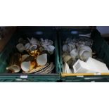 A crate containing a quantity of china and glass wares to include a repro Royal Worcester teapot