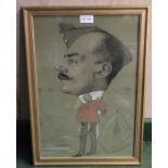 Marcel Pic a late 19th century military caricature of a standing gentleman in camp 46x30cm signed an