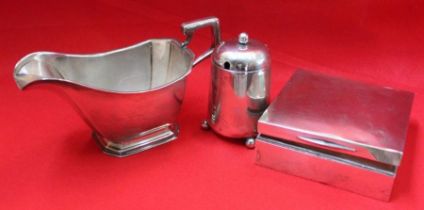 Three pieces of HM silver to include a cigarette box, 185g