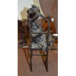 French cold cast bronze figure of a seated girl and her playful cat 22cm high