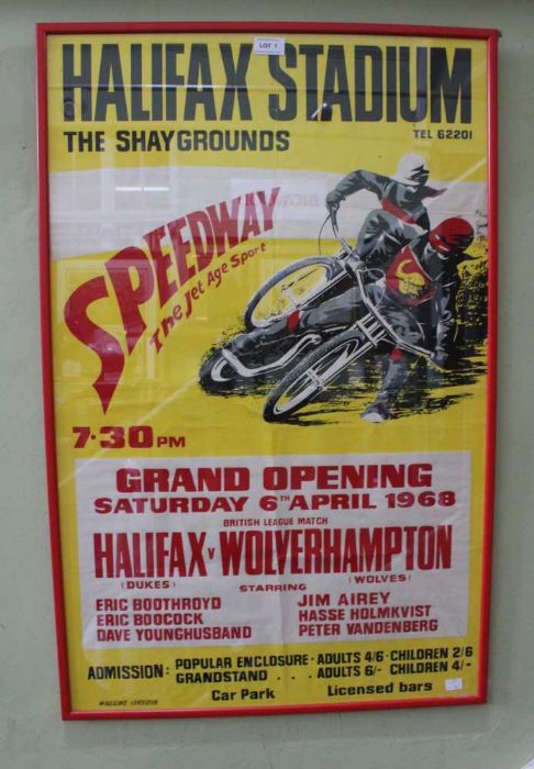 Framed and glazed Original Speedway poster - Halifax v Wolverhampton 6th April 1968