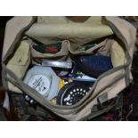 Canvas Trout Fishing Bag, 'The Glider' by Shakespeare Markers, containing a large collection of pack