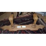 Gun / Satchel Hanging Rack, fashioned with two Roe Deer slots, mounted on carved oak support