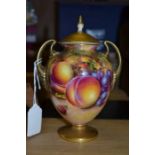 Royal Worcester hand painted vase and cover signed Bowen 17cm high
