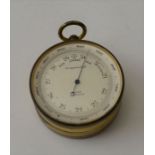 A "Ross London" pocket barometer and compass, gilt brass case with ring mount, 5cm dia