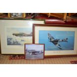 Two photographs and a picture of a Spitfire and Hurricanes