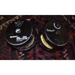 Two Salmon fishing Reels, black alloy 4" wide drum, System TM Two 12/3 Scientific Anglers / 3M, fitt