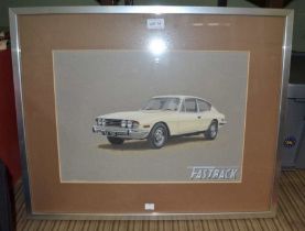 Triumph Stag "Fastback" an original oil pastel illustration of the Fastback Coupe - LA Holloway 90