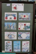 A framed and glazed collection of "Shell motor Spirit" vintage postcards