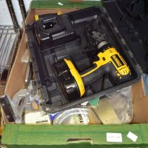 Cased DeWalt cordless drill and other tools and accessories