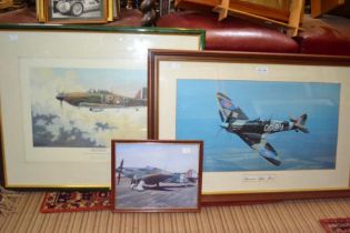 Two photographs and a picture of a Spitfire and Hurricanes