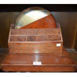 19th century shallow mahogany box with a letter rack and a part gilded tray