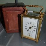 English brass carriage clock with case