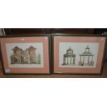 A pair of engravings of Chinese houses by Edward Rooker, mounted and framed