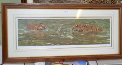 After Alan M Hunt a signed limited edition print of swimming tigers 118/500