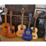 Five various acoustic guitars - some cased