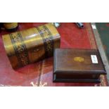 A Tunbridge ware tea caddy an another inlaid wooden box