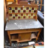 Edwardian tile backed pine washstand with slate top