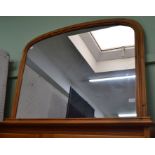 Pine framed arch top overmantle mirror
