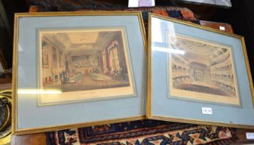 A pair of 19th century coloured prints showing The Covent Garden Theatre interior