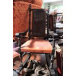 A rocking chair with leather seat