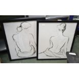 A pair of black and white prints of seated ladies