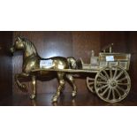 A cast brass horse and cart
