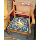 Circa 1950's light oak armchair with wool-work seat