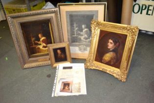 Box of oil portraits and one print copy