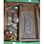 A box of door knobs and assorted metal wares