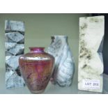 Three modernist Cornish porcelain vases and a small lustre glass vase