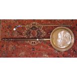 Porcelain and silver mounted cane together with a copper warming pan !